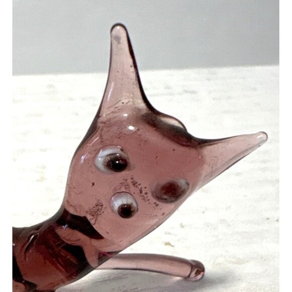 Blown Glass Cat Figurine Blue Tail 2.5" Handcrafted Cat Lovers Unique 2.5" READ - Picture 2 of 8